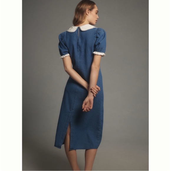 Anthropologie Short-Sleeve Collared Slim Midi Dress Porridge - Picture 3 of 13